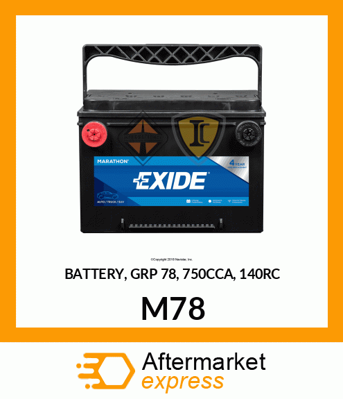 BATTERY, GRP 78, 750CCA, 140RC M78