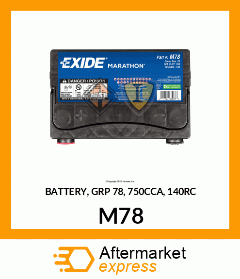 BATTERY, GRP 78, 750CCA, 140RC M78