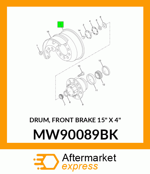 DRUM, FRONT BRAKE 15" X 4" MW90089BK