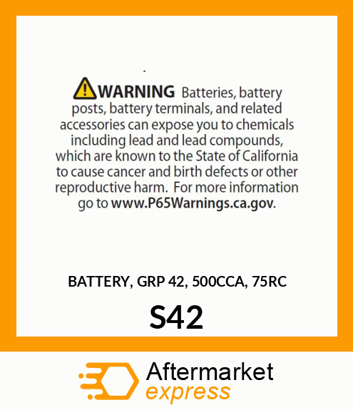 BATTERY, GRP 42, 500CCA, 75RC S42