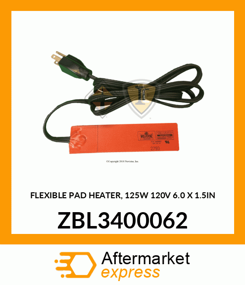 FLEXIBLE PAD HEATER, 125W 120V 6.0 X 1.5IN ZBL3400062