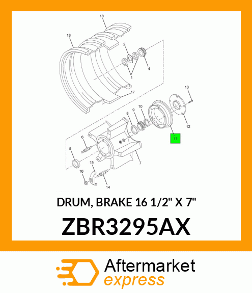 DRUM, BRAKE 16 1/2" X 7" ZBR3295AX