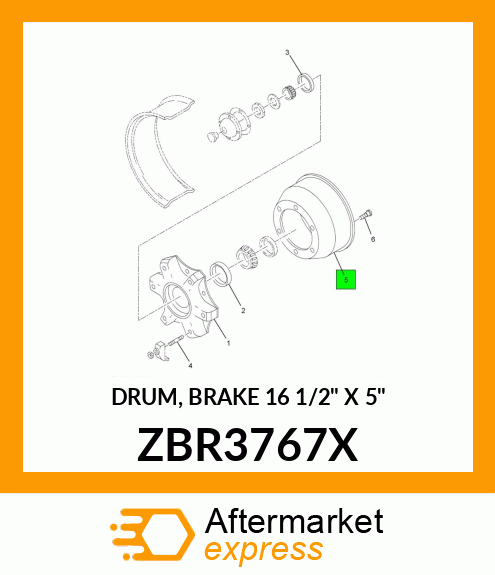 DRUM, BRAKE 16 1/2" X 5" ZBR3767X