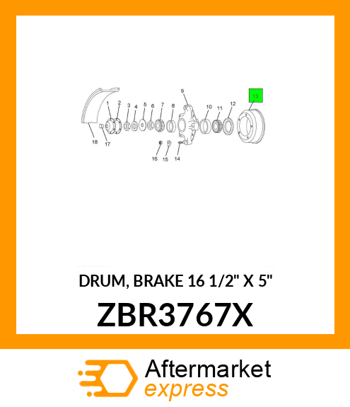 DRUM, BRAKE 16 1/2" X 5" ZBR3767X