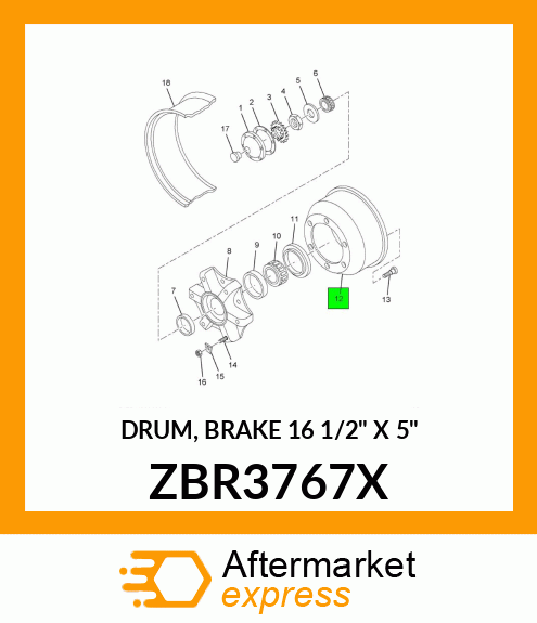 DRUM, BRAKE 16 1/2" X 5" ZBR3767X