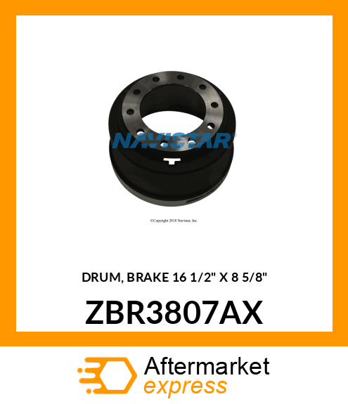 DRUM, BRAKE 16 1/2" X 8 5/8" ZBR3807AX